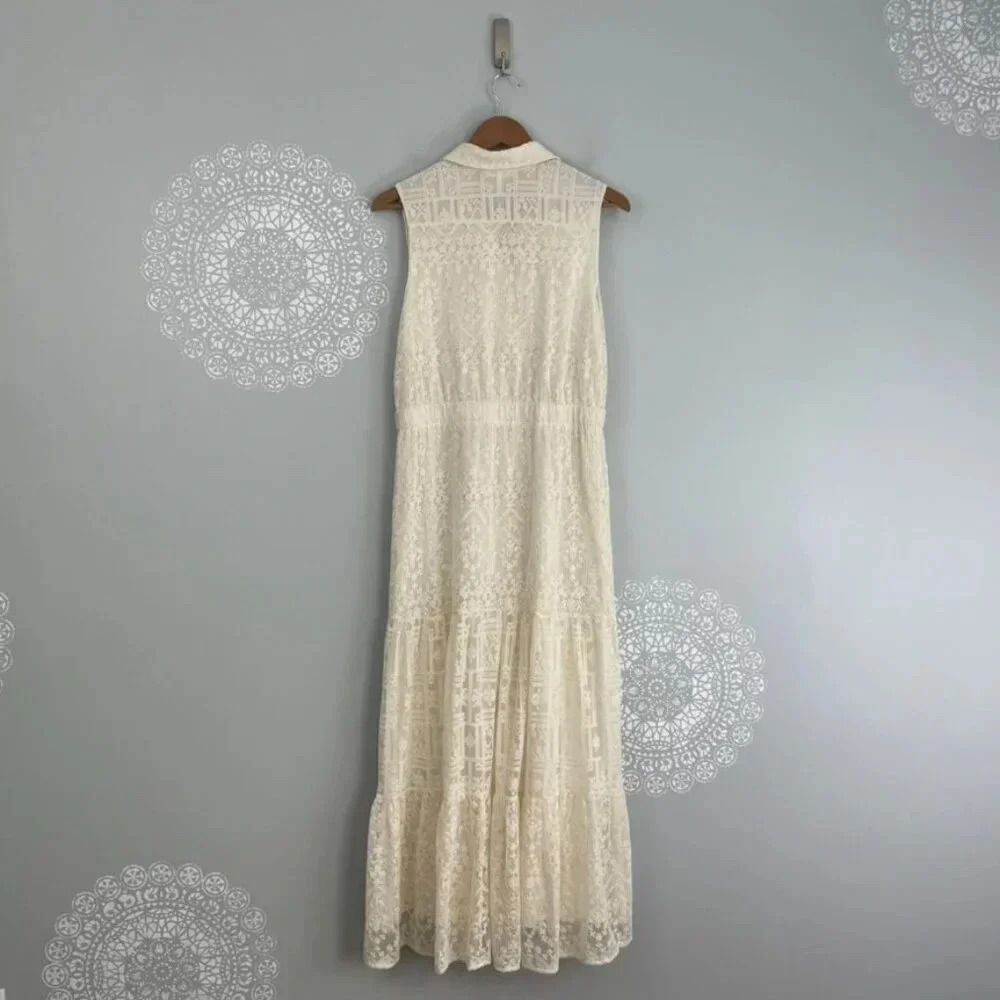 Desigual Long Embroidered Button Front Shirt Dress Crudo Size Large - Picture 2 of 6